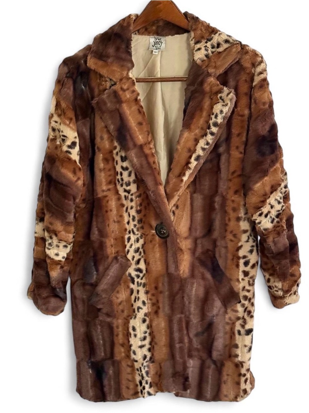 Ivy Jane Patchwork Faux Fur Teddy Coat Size Small